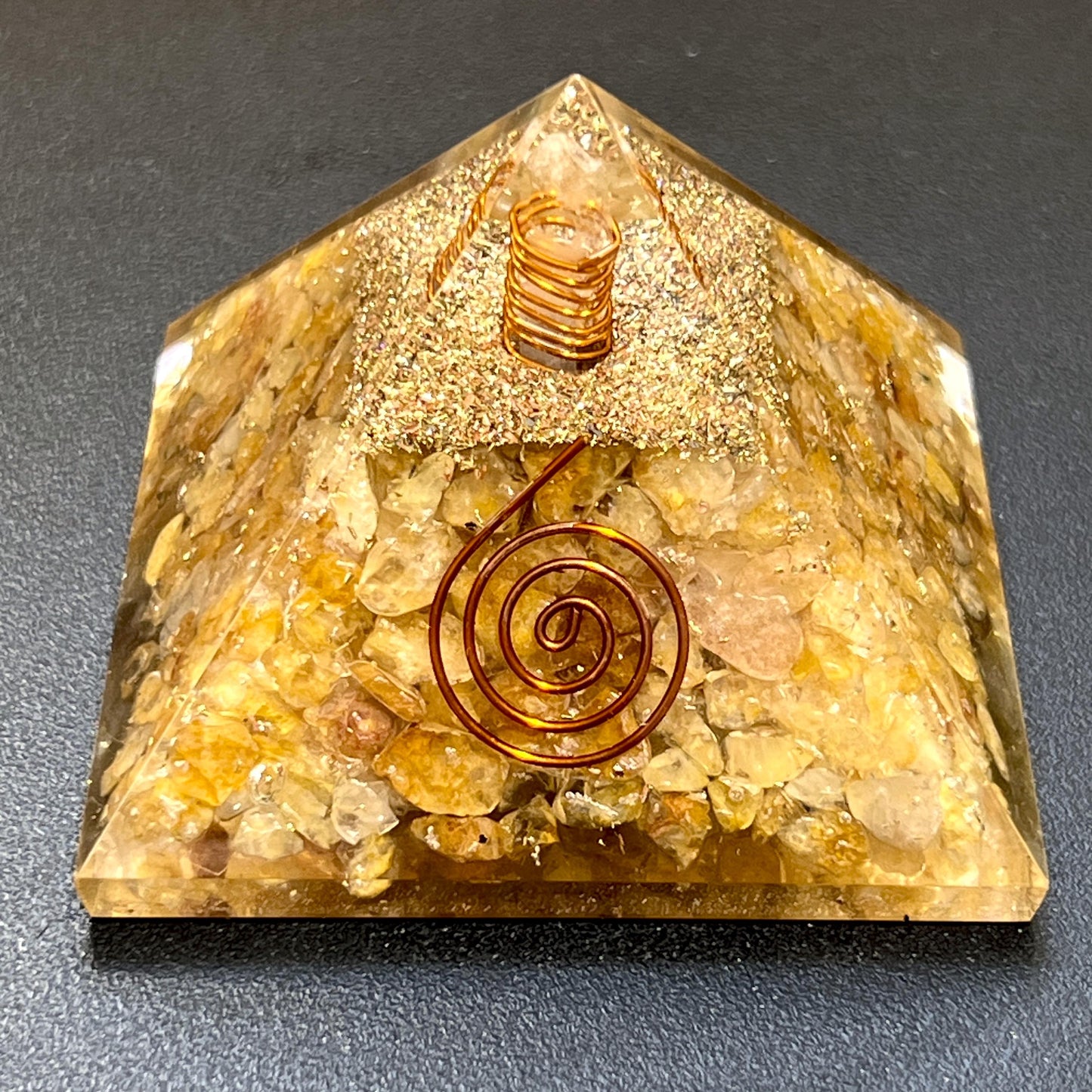 Golden Yellow Quartz Crystal Resin Pyramid Gemstone Decor Carving Bulk