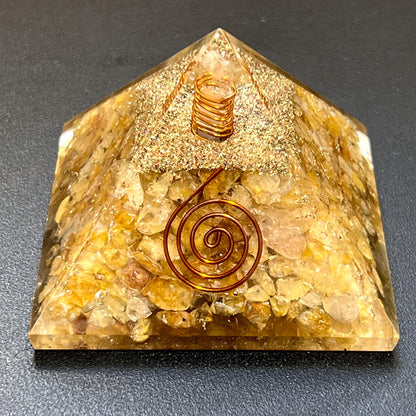 Golden Yellow Quartz Crystal Resin Pyramid Gemstone Decor Carving Bulk