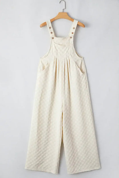Beige Checkered Pocket High Waist Wide Leg Overall