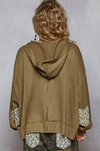 POL Peace Patch Floral Long Sleeve Hoodie
