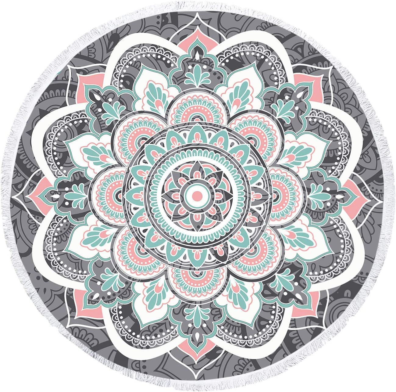Mandala round Boho Beach Towel Blanket, Oversized Microfiber Hippie Bohemian Absorbent Fast Dry Sand Free Circle Swim Pool Yoga Towel Table Cloth, Soft 59 Inch Mediation Mat Wall Decor with Tassels