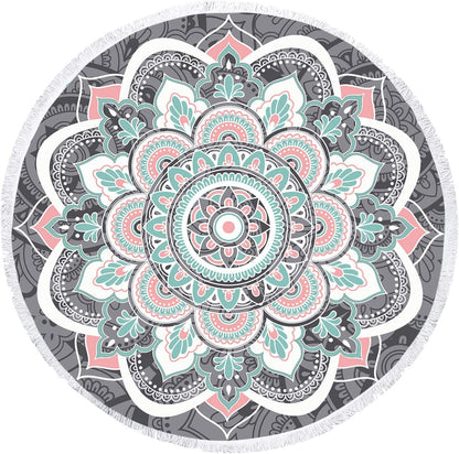 Mandala round Boho Beach Towel Blanket, Oversized Microfiber Hippie Bohemian Absorbent Fast Dry Sand Free Circle Swim Pool Yoga Towel Table Cloth, Soft 59 Inch Mediation Mat Wall Decor with Tassels