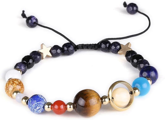 Women Solar System Bracelet Universe Galaxy the Eight Planets Guardian Star Natural Stone Beads Bracelet Bangle for Men