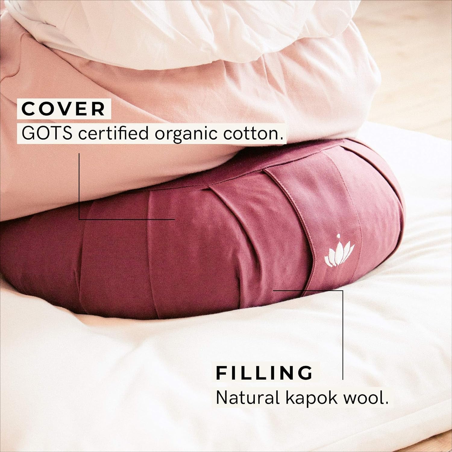 Zafu Meditation Cushion Kapok Delight - Height 15 Cm - Kapok Filling - Washable Cover Organic Cotton - Floor Cushion for Meditation - Yoga Cushion - Meditation Pillow