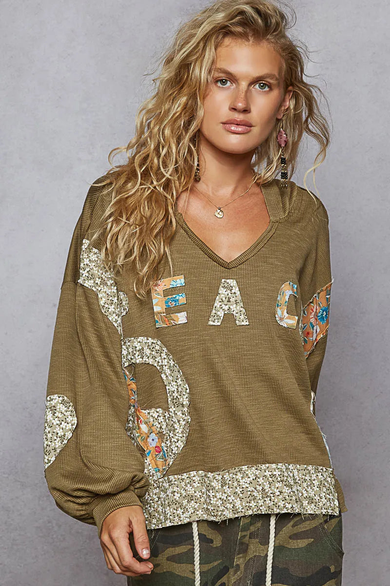POL Peace Patch Floral Long Sleeve Hoodie