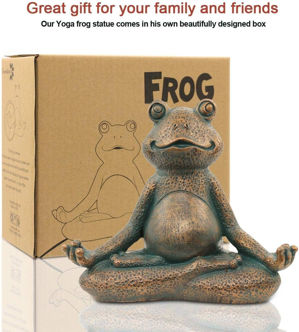Meditating Frog Miniature Figurine,Zen Yoga Frog Garden Statue Ornament- Indoor/Outdoor Garden Sculpture for Fairy Garden,Home, Patio,Deck,Porch Yard Art Decoration,5 Inch(Copper)Christmas Gift