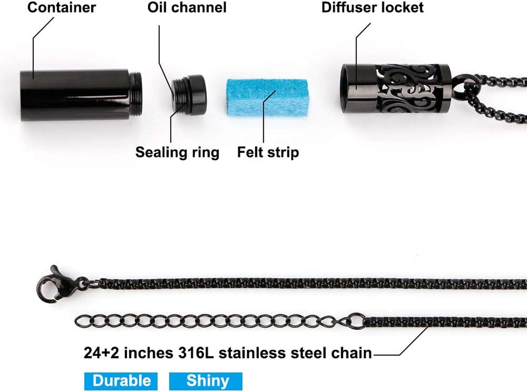 Essential Oil Necklaces for Women/Men, Diffuser Necklace 316L Stainless Steel, Diffuser Pendant for Men with 10 Felt Pads, Aromatherapy Necklace Gift Set for Birthday, Christmas