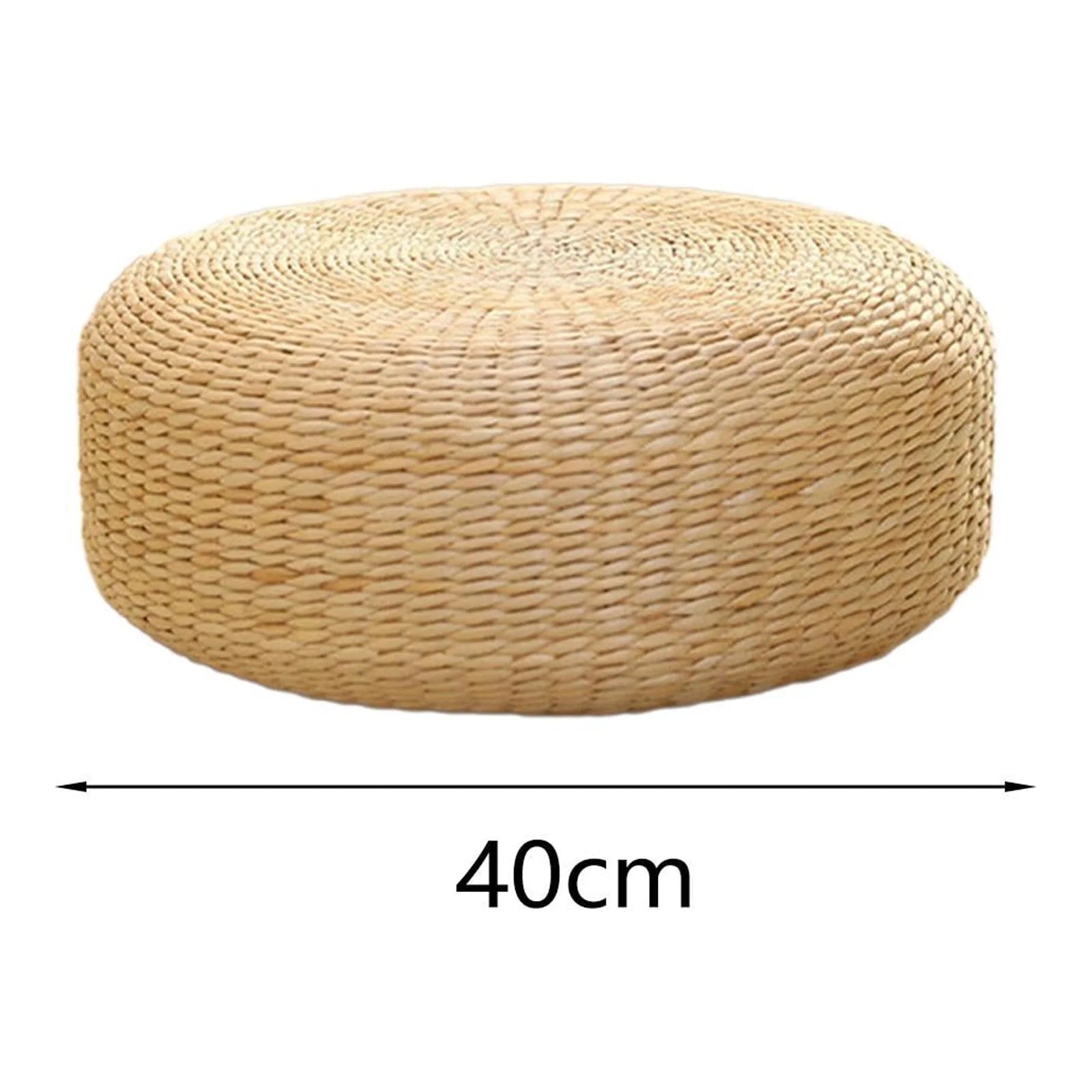 Meditation Cushion Tatami Seat Cushion Reading Home Decor Yoga Handmade Woven Futon Seat Cushion Rattan Floor Pillow for Living Room Bedroom 40Cm Diameter