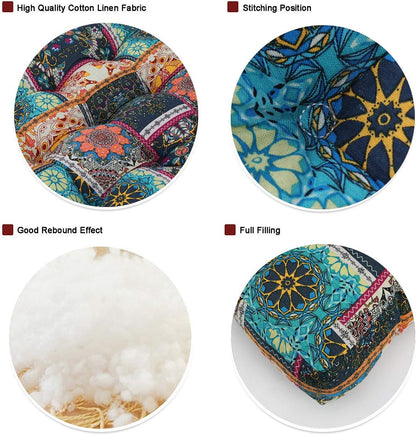 Bohemian Floor Pillow Futon Seating Floor Mat Thicken Chair Pad Patchwork Style Meditation Floor Pillow for Kids Reading Nook, 22 Inch