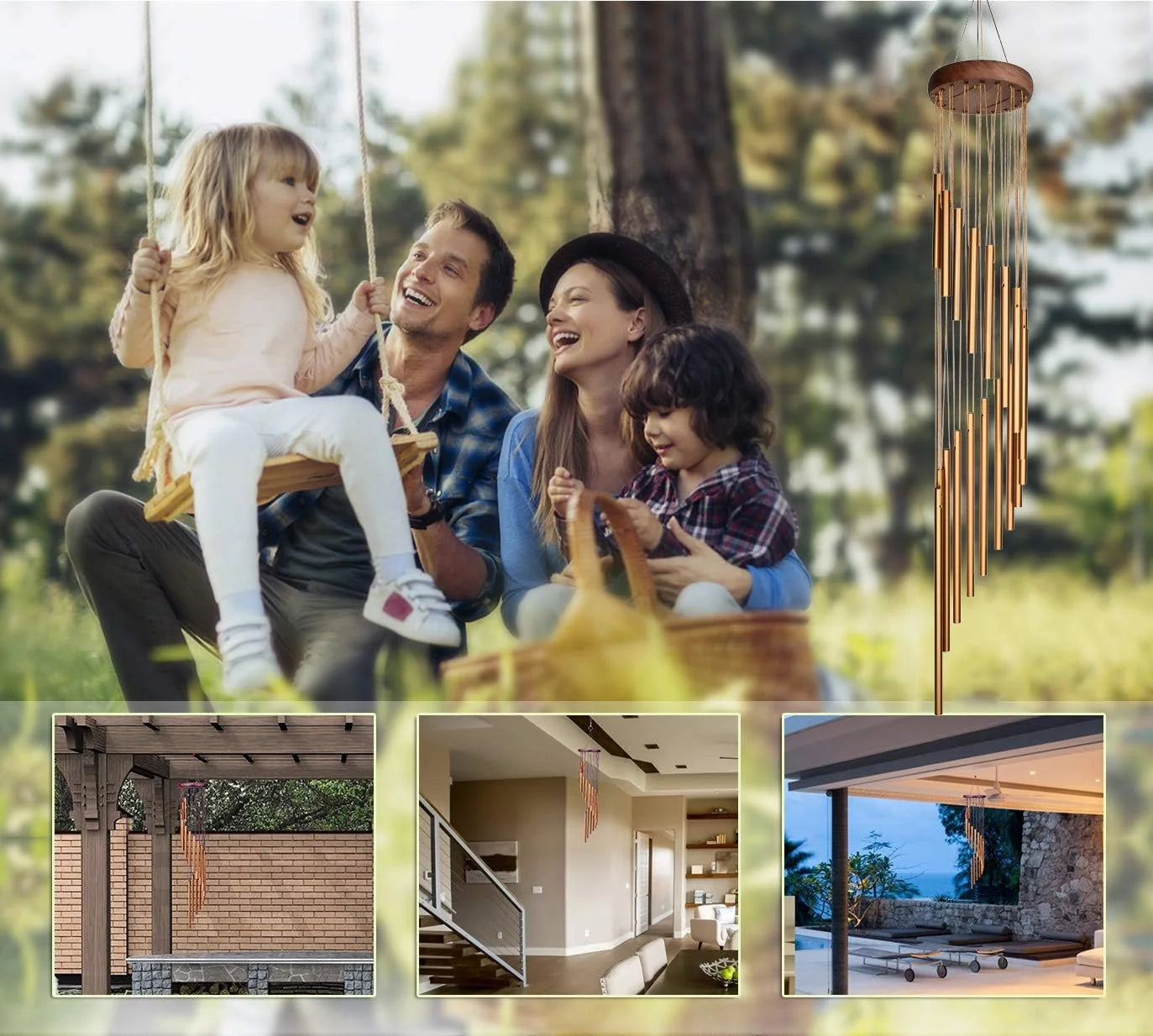 ® 36" Gold Wind Chimes for Outside,Memorial Wind Chimes with 18 Aluminum Tubes and S Hook,Clearance Wind Chimes for Home Garden Hanging Decor