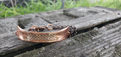 Adjustable Handmade Sculpted Copper Channel Silver Mesh Cuff Bracelet