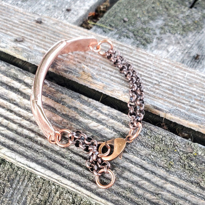 Adjustable Handmade Sculpted Copper Channel Silver Mesh Cuff Bracelet