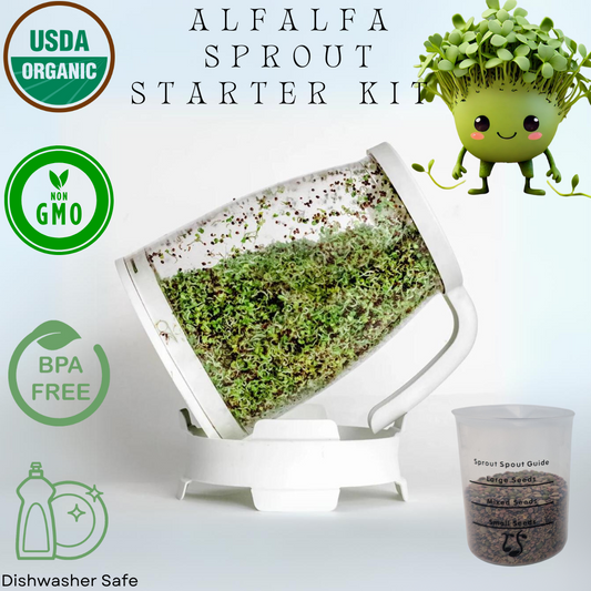 Sprout Spout Alfalfa Starter Kit: Sprout Spout + 4oz or 1lb seeds + Free Sprout Scoop