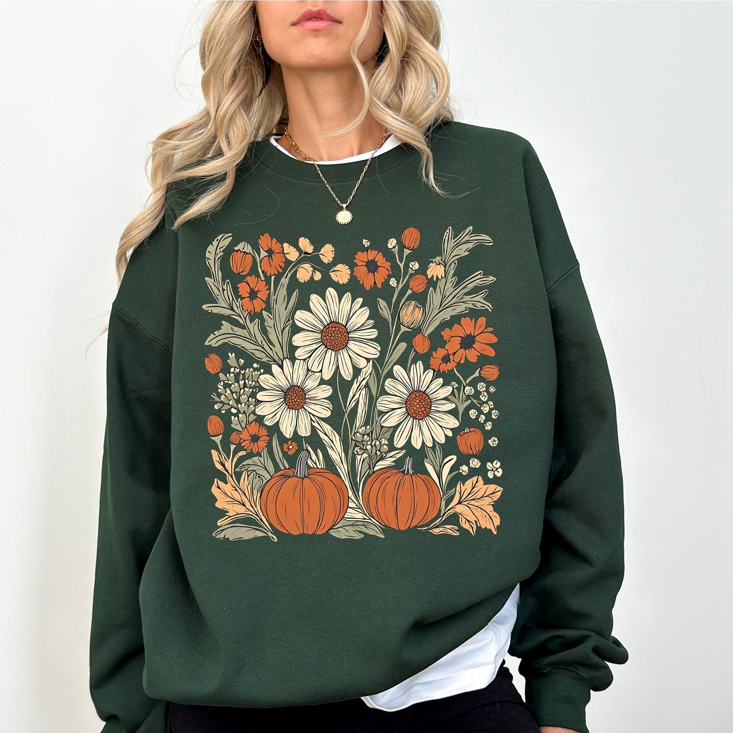 Autumn Botanical, Floral, Flowers, Pressed Flowers, Pumpkins, Thanksgiving Sweatshirt