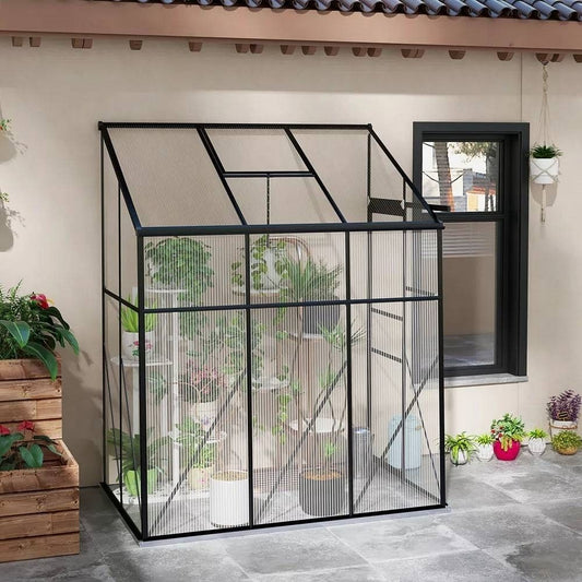 6.3 ft x 4.1 ft Outdoor Polycarbonate Lean-to Greenhouse with Black