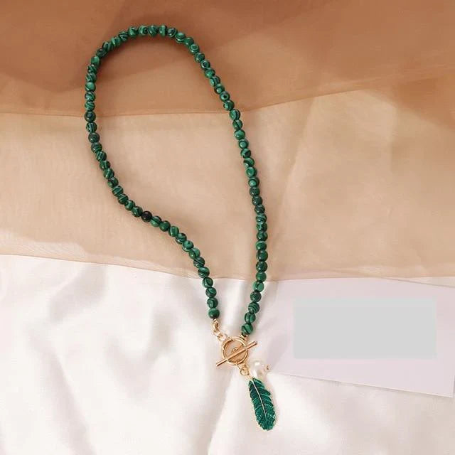 Malachite Pearl & Leaf Elegant Necklace