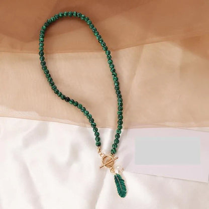 Malachite Pearl & Leaf Elegant Necklace