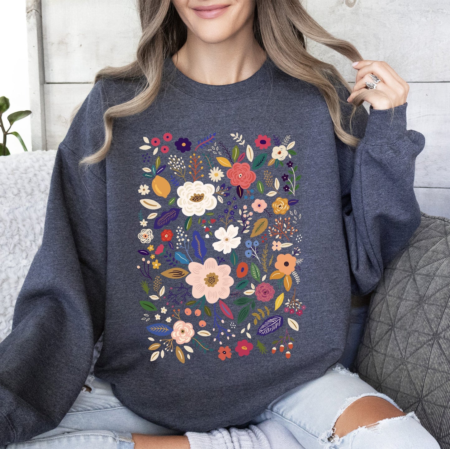 Bloom Brilliance Color-Infused Floral Print Sweatshirt