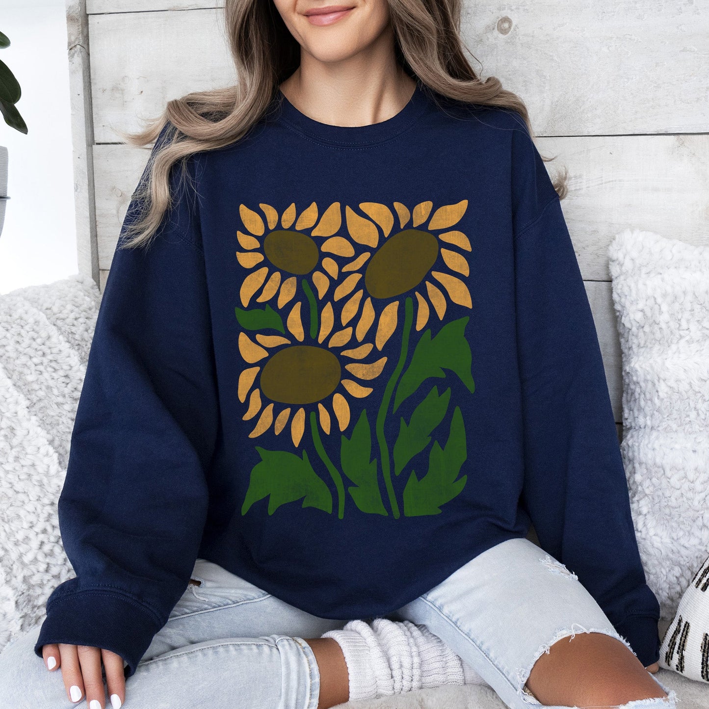Boho Sunflowers, Retro Floral Sweatshirt