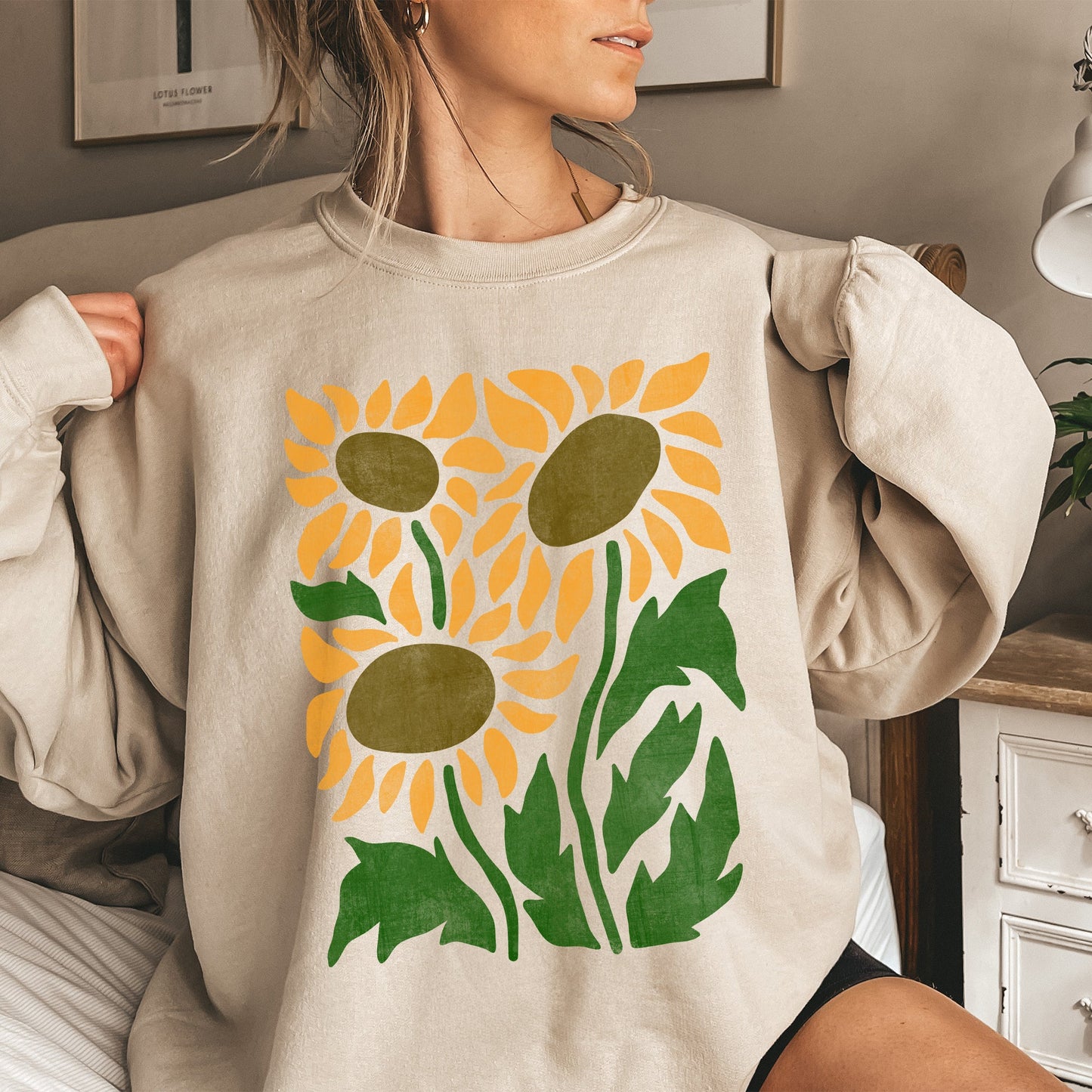Boho Sunflowers, Retro Floral Sweatshirt