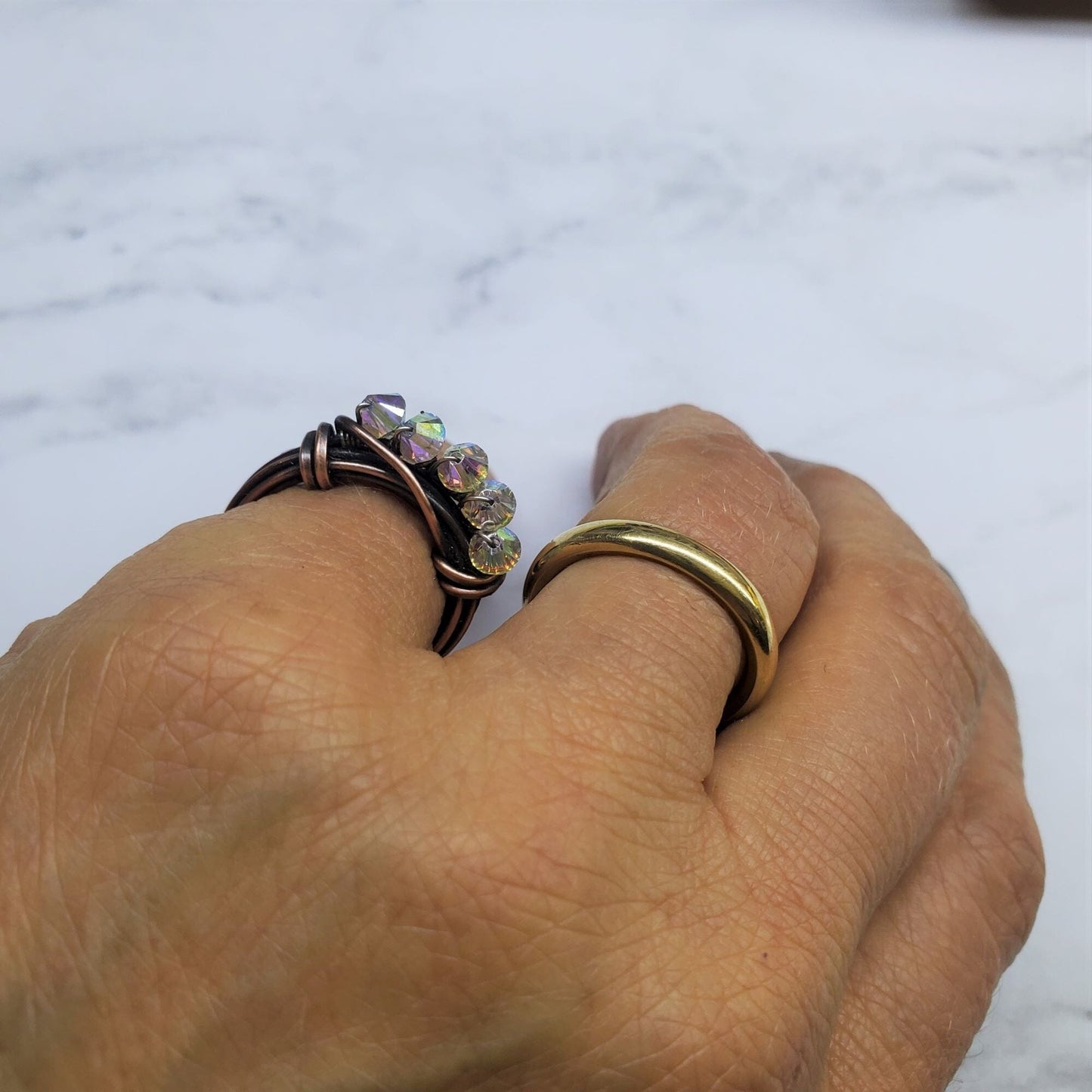 Copper Multi Wire Wrapped Super Sparkly Bling Ring