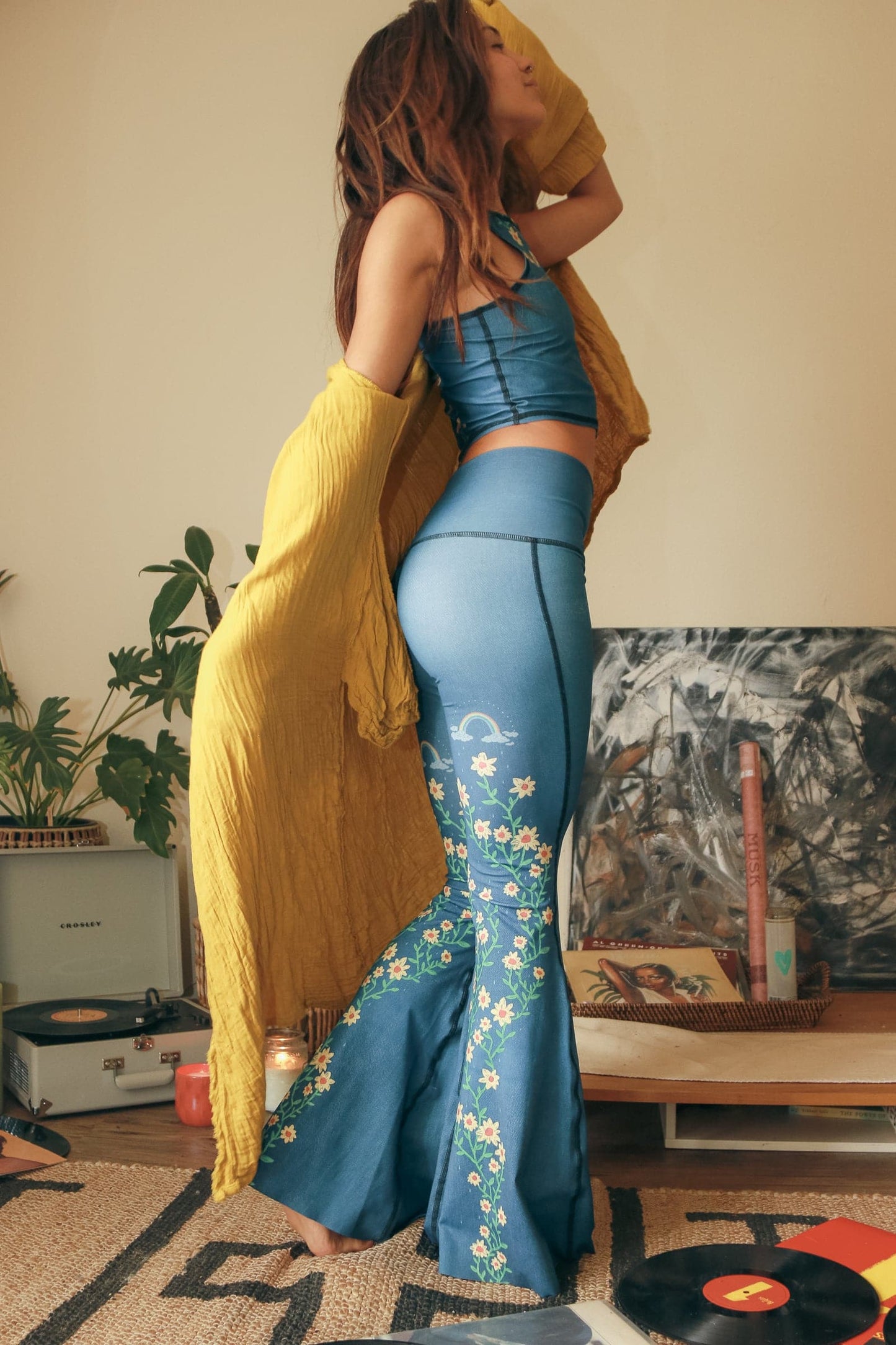 Woodstock Crop Yoga Hippie Flare Bell Bottoms