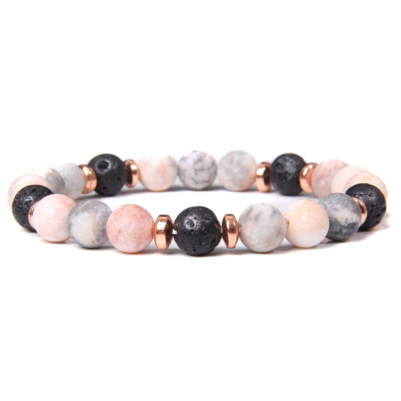 Pink Zebra Jasper Lava Stone Copper Triple Strength Bracelet
