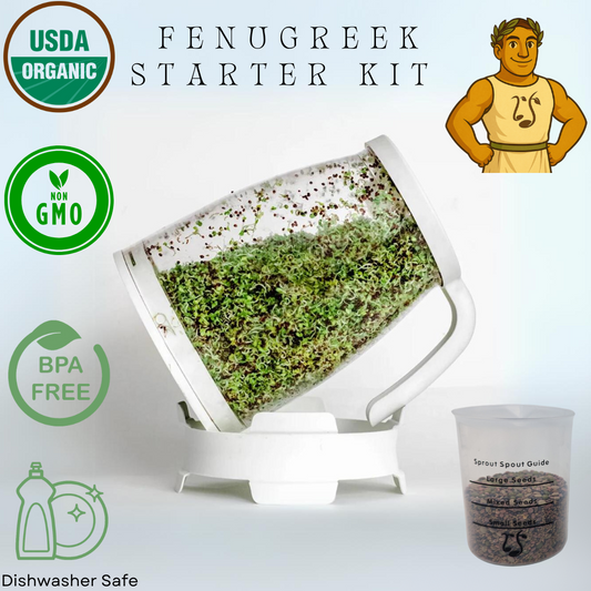 Sprout Spout Fenugreek Starter Kit: Sprout Spout + 4oz or 1lb seeds + Free Sprout Scoop