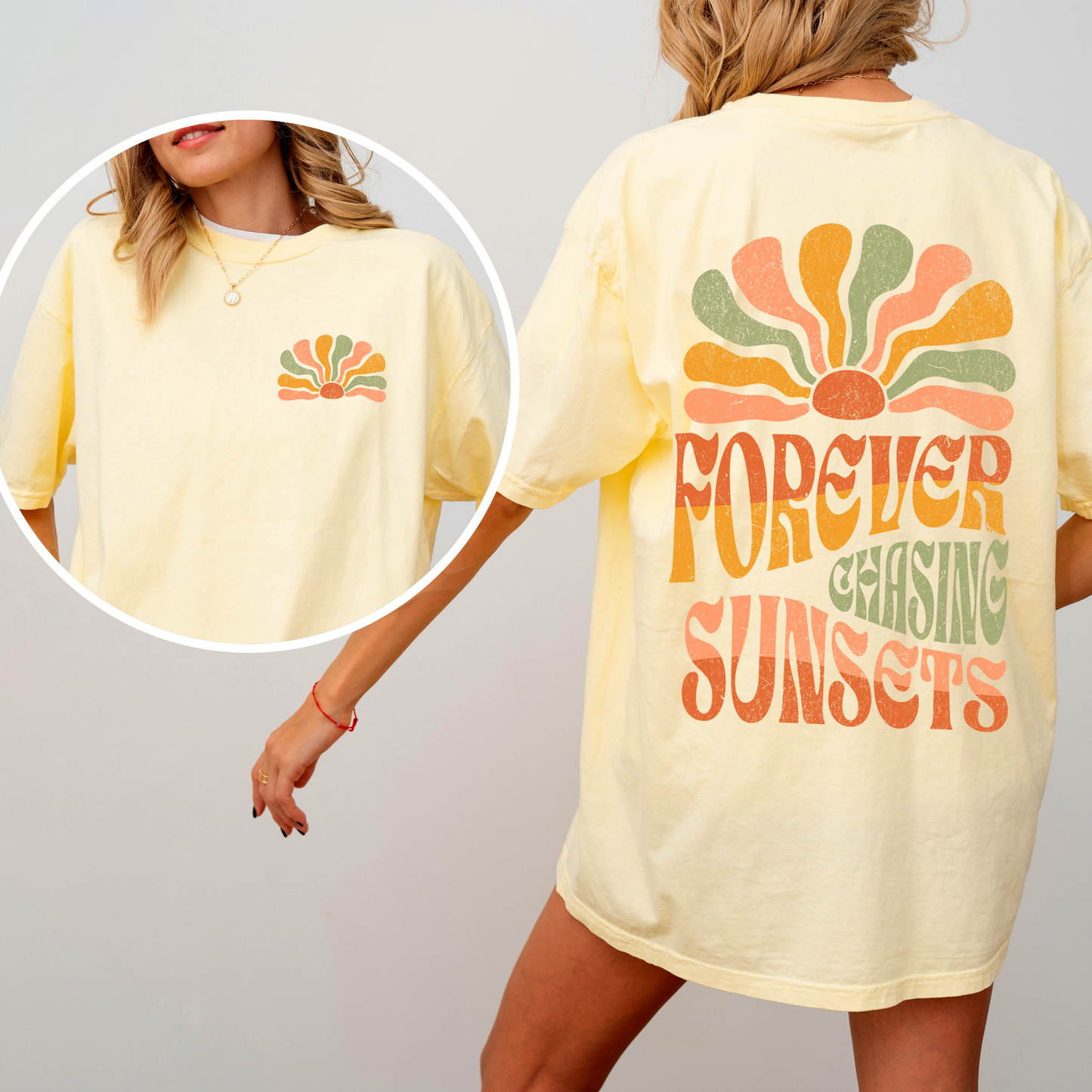 Forever Chasing Sunsets, Retro, Groovy, Beach, Summer, Comfort Colors T-Shirt