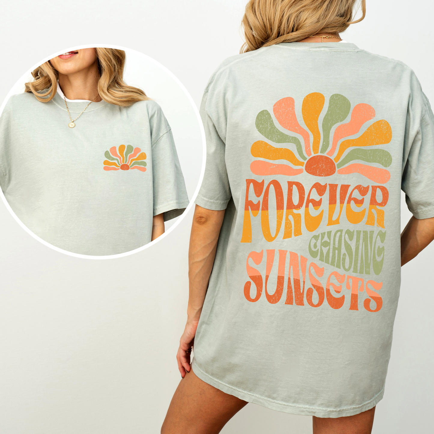 Forever Chasing Sunsets, Retro, Groovy, Beach, Summer, Comfort Colors T-Shirt