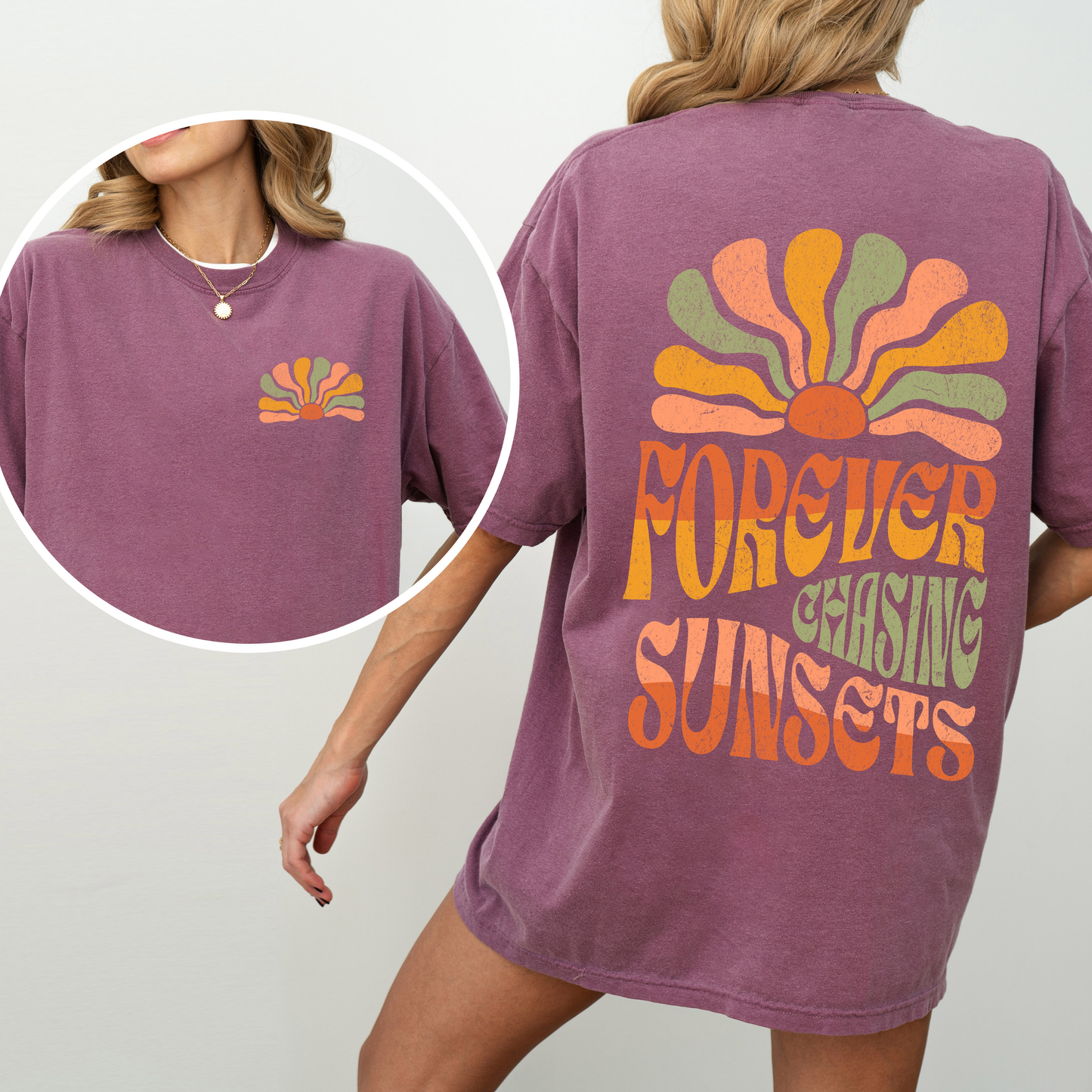 Forever Chasing Sunsets, Retro, Groovy, Beach, Summer, Comfort Colors T-Shirt