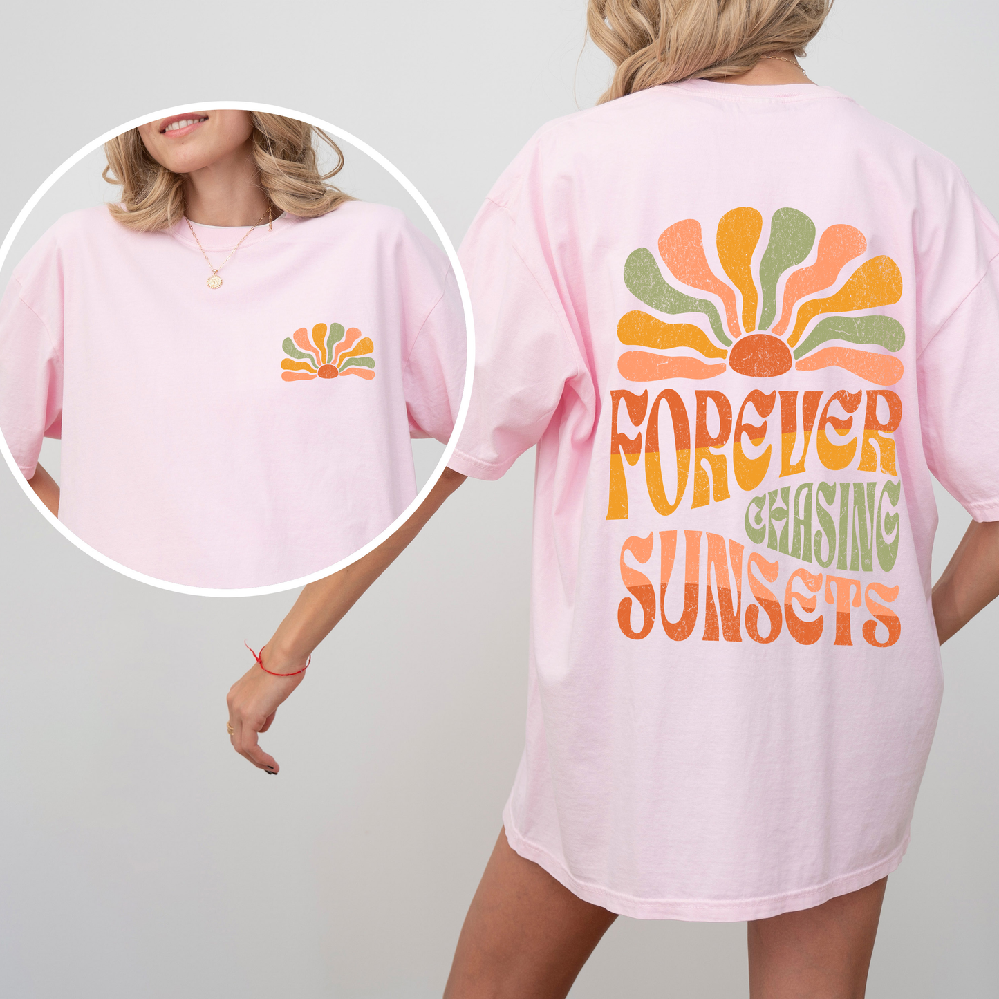 Forever Chasing Sunsets, Retro, Groovy, Beach, Summer, Comfort Colors T-Shirt
