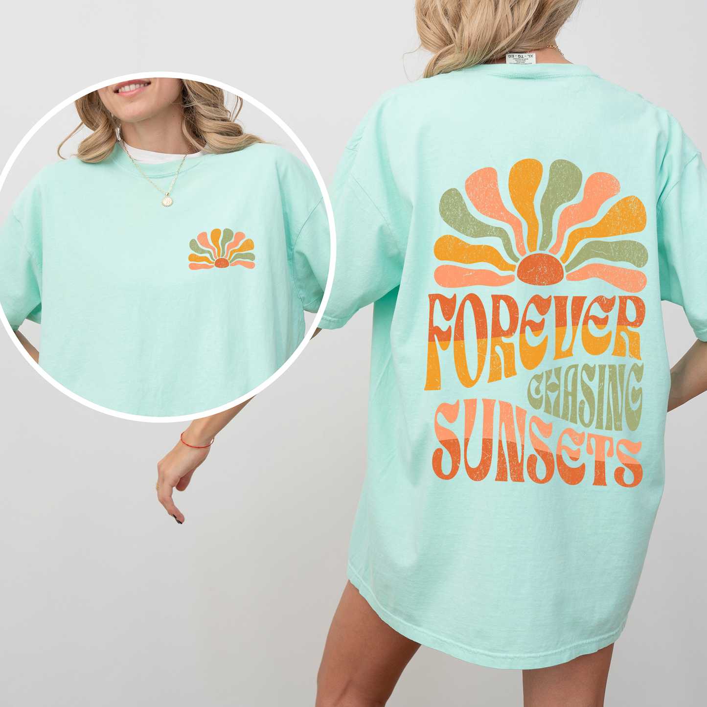 Forever Chasing Sunsets, Retro, Groovy, Beach, Summer, Comfort Colors T-Shirt