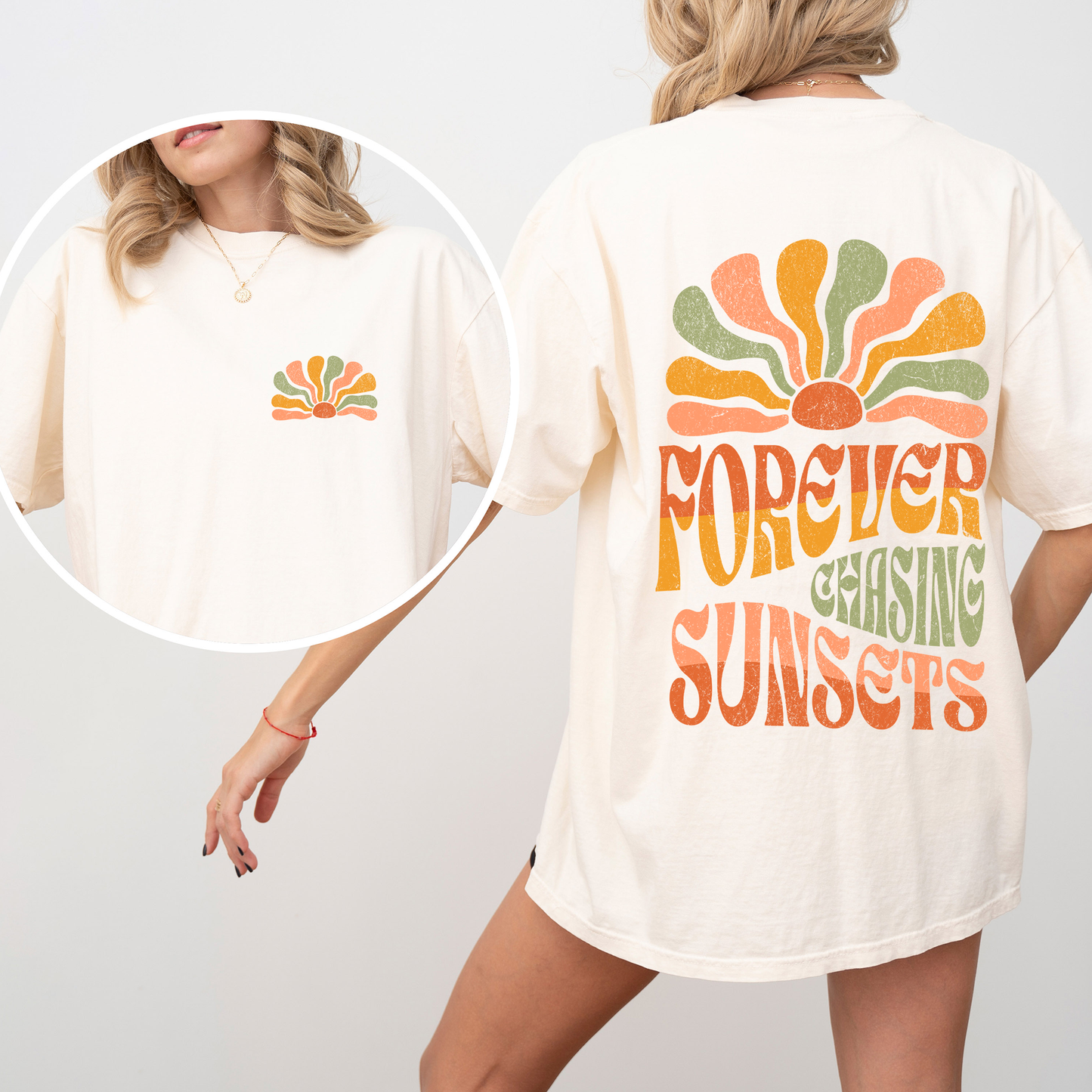 Forever Chasing Sunsets, Retro, Groovy, Beach, Summer, Comfort Colors T-Shirt