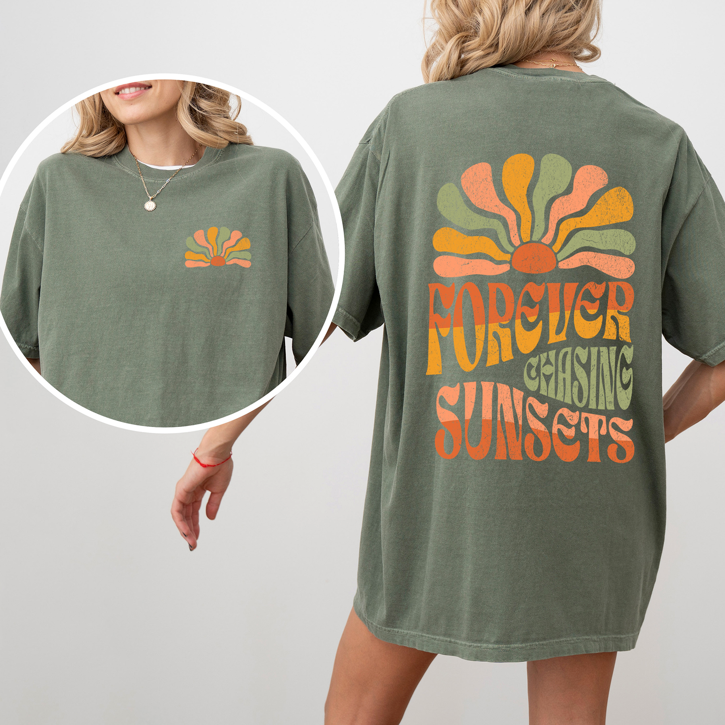 Forever Chasing Sunsets, Retro, Groovy, Beach, Summer, Comfort Colors T-Shirt