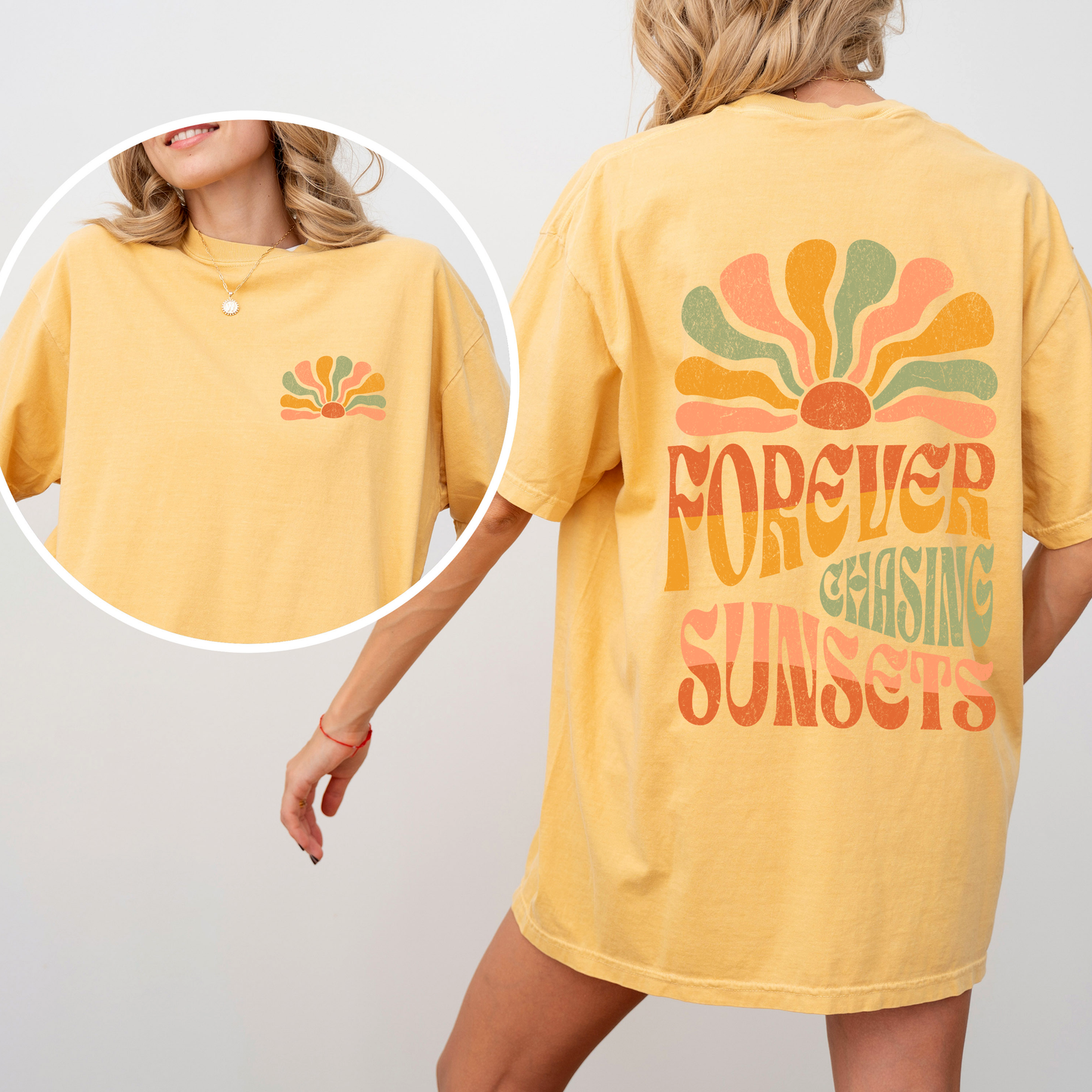 Forever Chasing Sunsets, Retro, Groovy, Beach, Summer, Comfort Colors T-Shirt