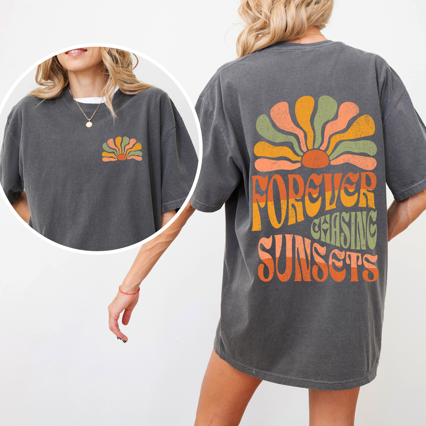 Forever Chasing Sunsets, Retro, Groovy, Beach, Summer, Comfort Colors T-Shirt
