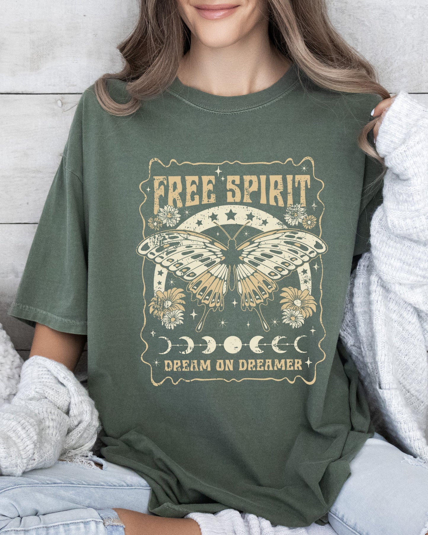 Free Spirit, Dream On Dreamer, Hippie, Psychedelic, Butterfly Tshirt Comfort Colors T-Shirt