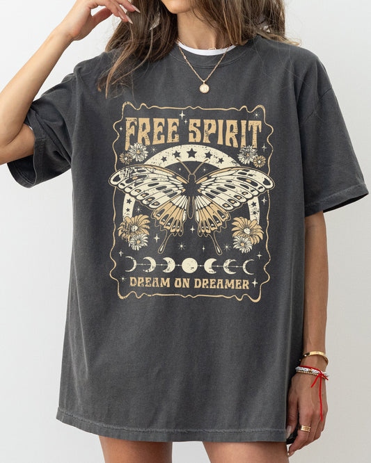 Free Spirit, Dream On Dreamer, Hippie, Psychedelic, Butterfly Tshirt Comfort Colors T-Shirt
