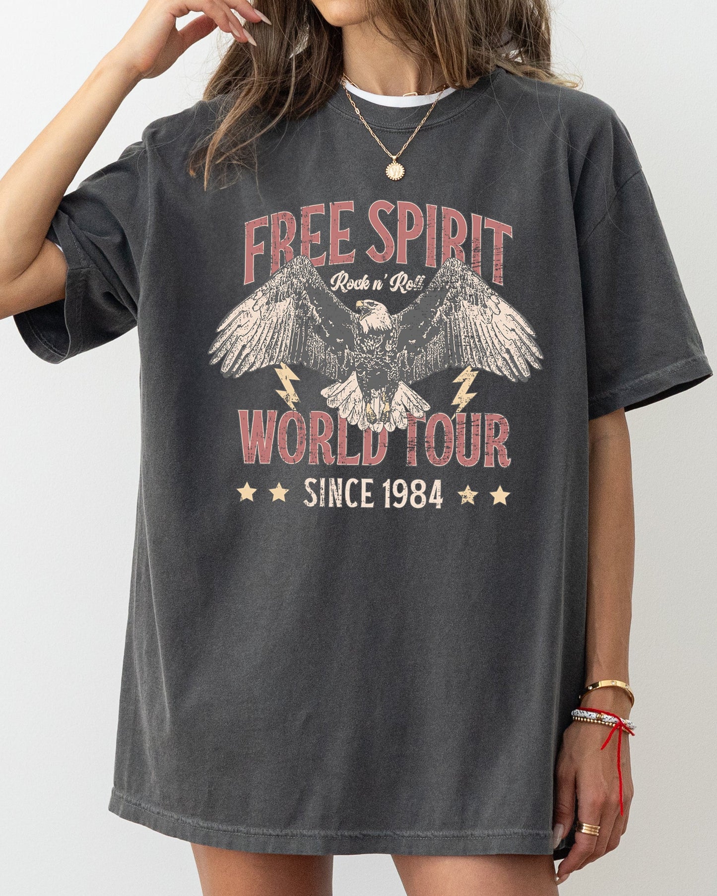 Free Spirit, World Tour, 1980s, Eagle, Patriotic, Rock and Roll, Concert, Music Tshirt Comfort Colors T-Shirt