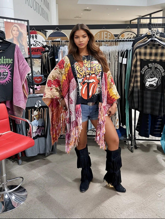 Bell Sleeve Butterfly Top “Rolling Stones” Fringed