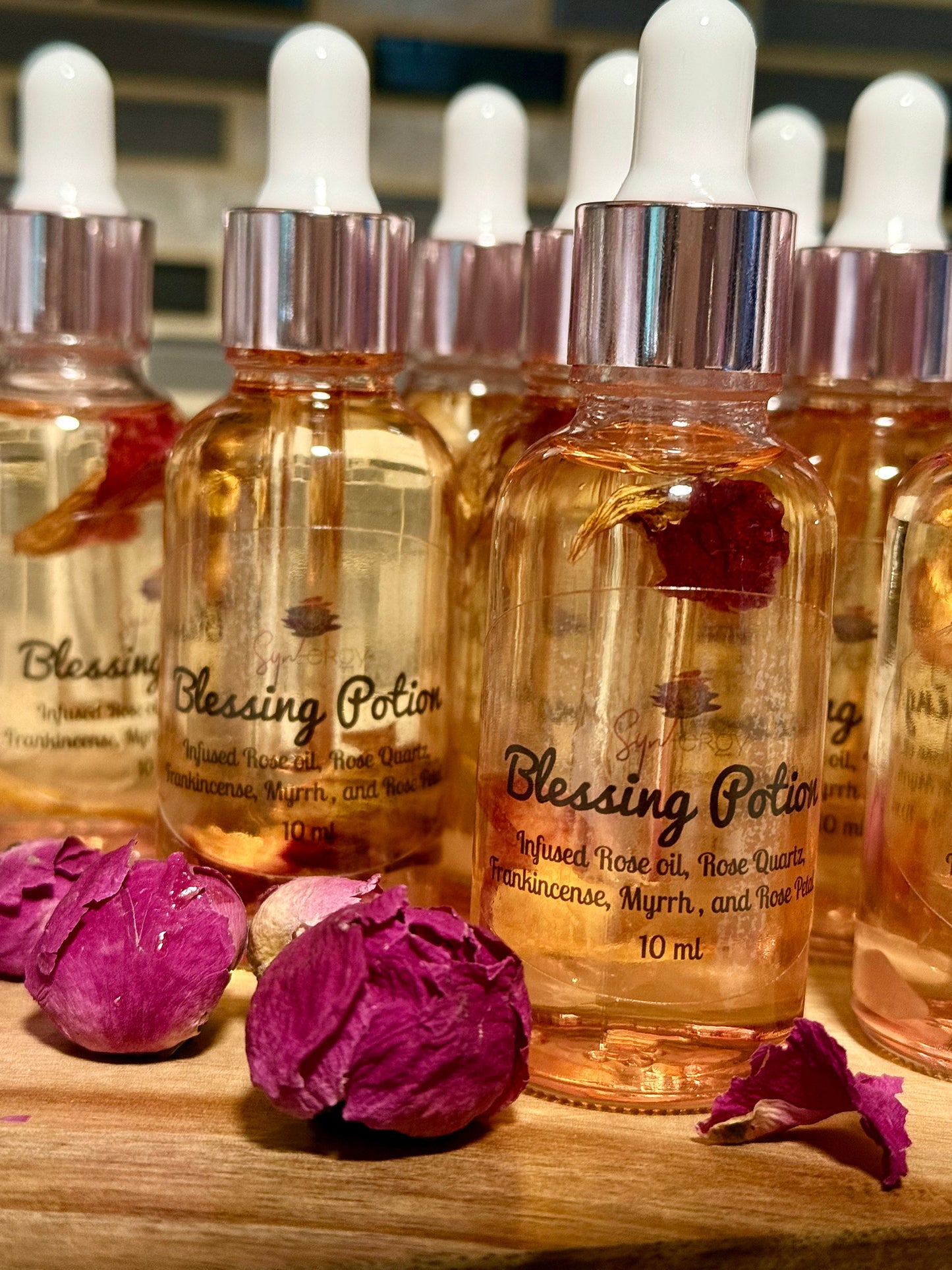 Blessing Oil Potion with Rose, Quartz Crystals, Frankincense & Myrrh |Infused Argan Oil