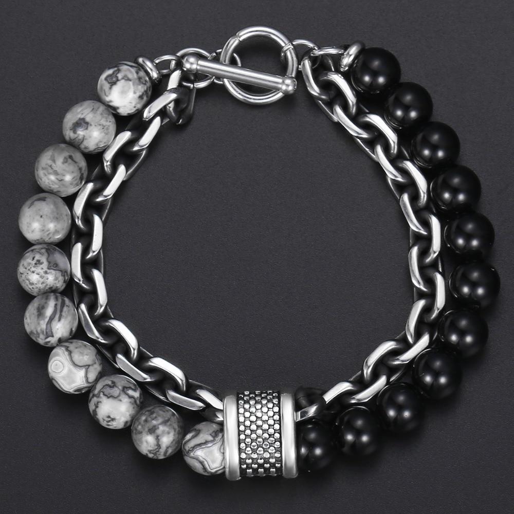 Classic Stainless Chain & Map Stone Bracelet