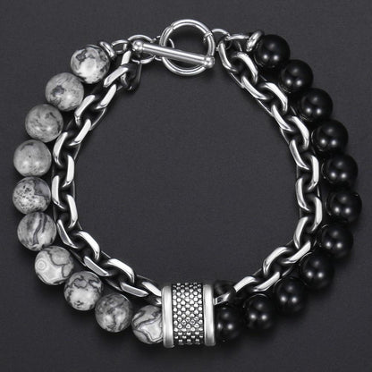 Classic Stainless Chain & Map Stone Bracelet