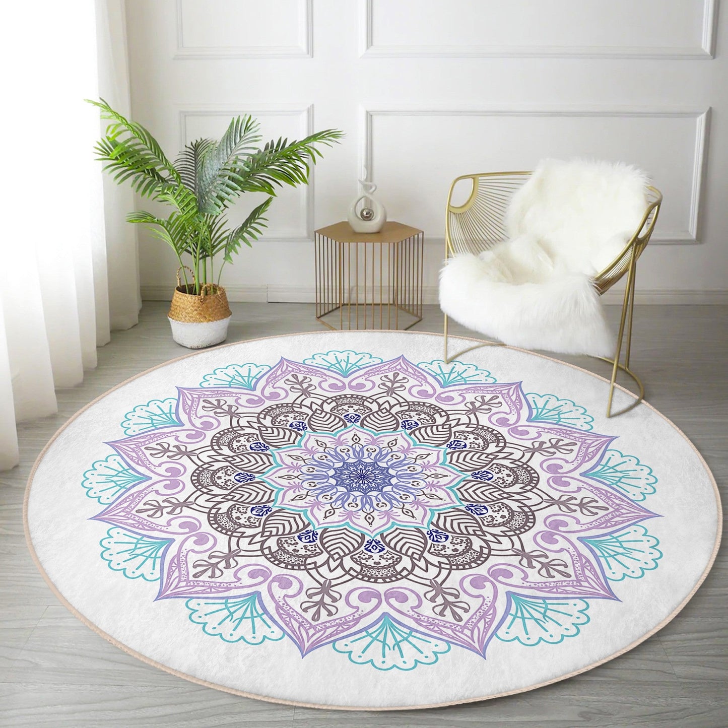 Beautiful Mandala Printed Cozy Home Washable Round Rug | Homeezone