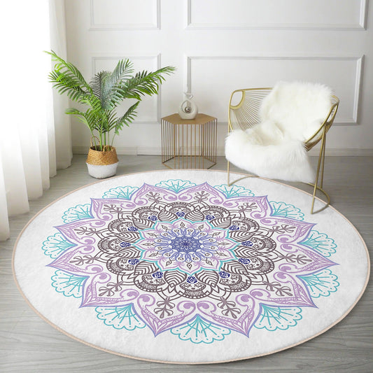 Beautiful Mandala Printed Cozy Home Washable Round Rug | Homeezone