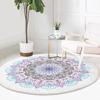 Beautiful Mandala Printed Cozy Home Washable Round Rug | Homeezone