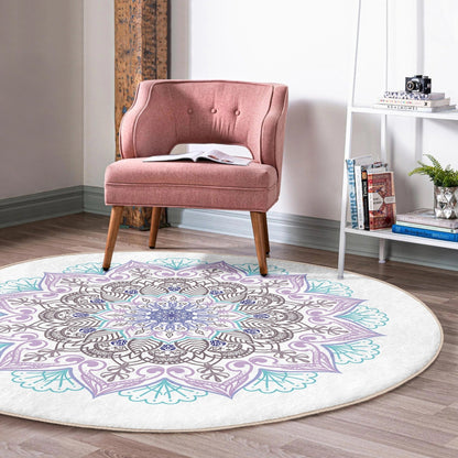 Beautiful Mandala Printed Cozy Home Washable Round Rug | Homeezone