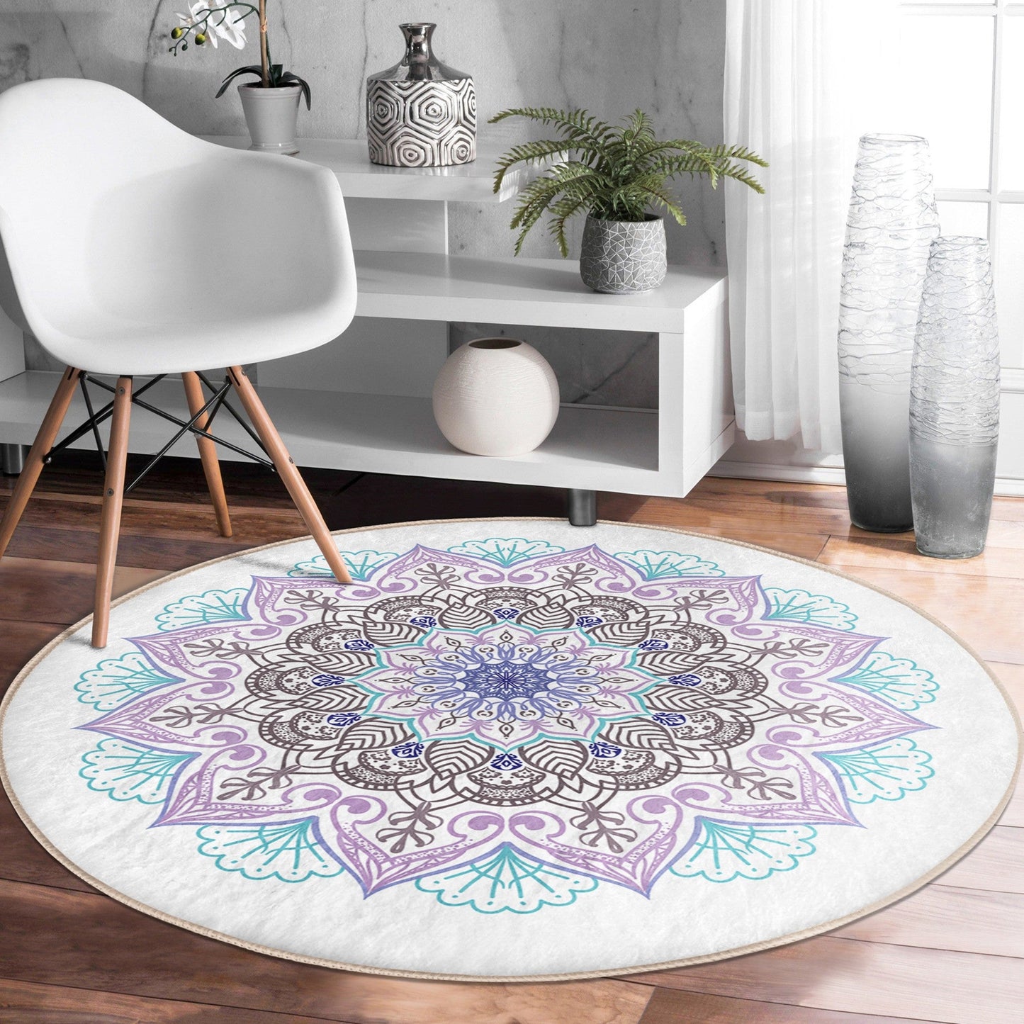 Beautiful Mandala Printed Cozy Home Washable Round Rug | Homeezone