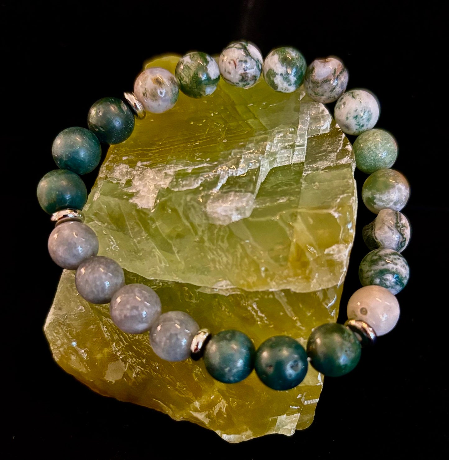Tree Agate, Moss Agate & Burmese Jade Bracelet – Grounded Energy & New Beginnings 🌿✨